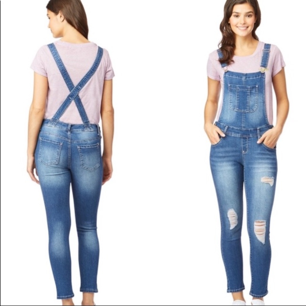 Wallflower distressed jean bib overalls size L